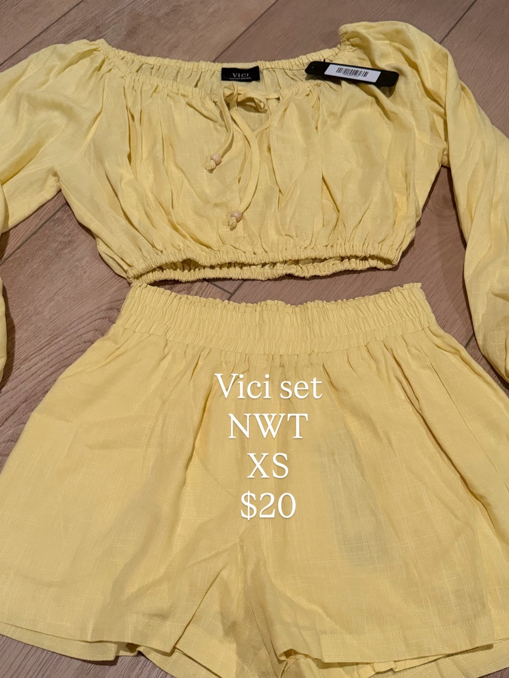 Vici Yellow Off-Shoulder Crop Top & Shorts Set